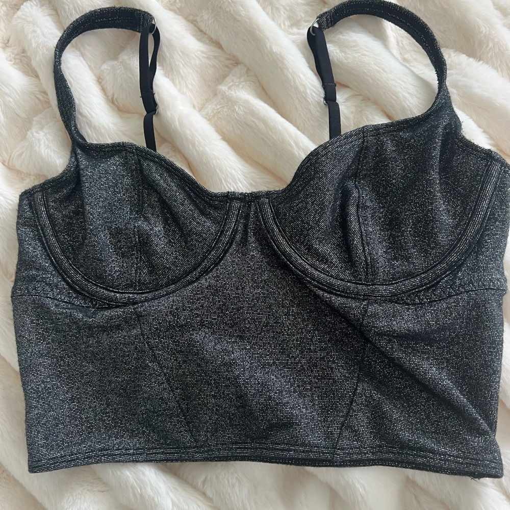 Gilly Hicks Black and Silver Longline Bra with Underwire